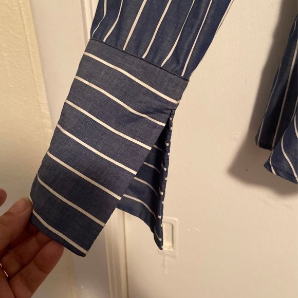 Who What Wear Pinstripe Wrap Around Blouse - Picture 4 of 8